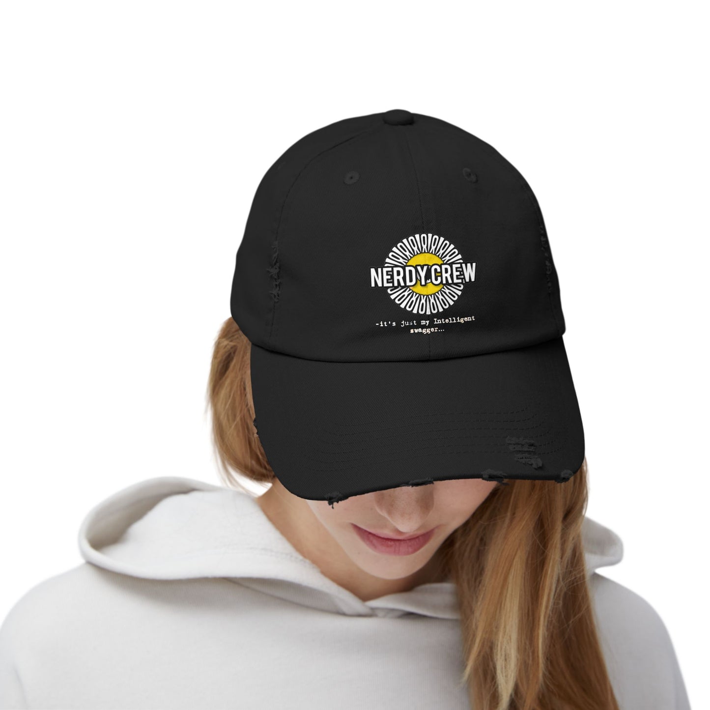 (“Mad Nerdtros official”) Unisex Distressed Cap