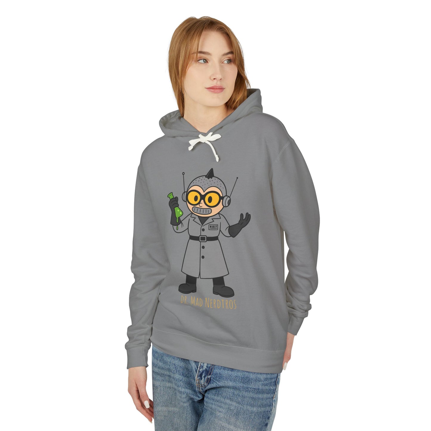 Dr. Mad Nerdtros (Grey) Unisex Lightweight Hooded Sweatshirt