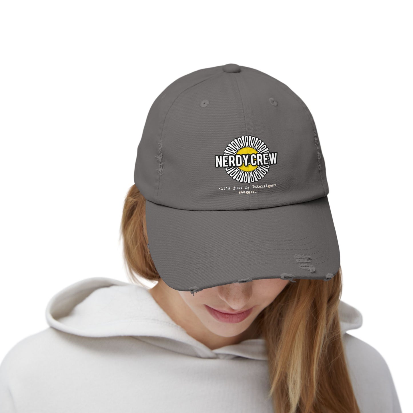 (“Mad Nerdtros official”) Unisex Distressed Cap