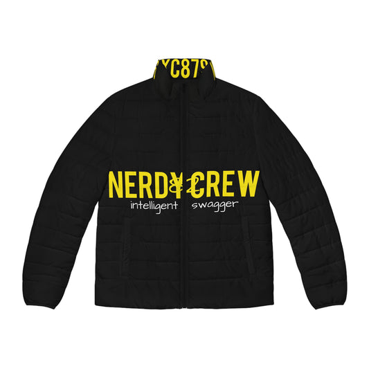 1a7 Nerdy 879 Black Nerdy Jacket Men's Puffer Jacket (AOP)