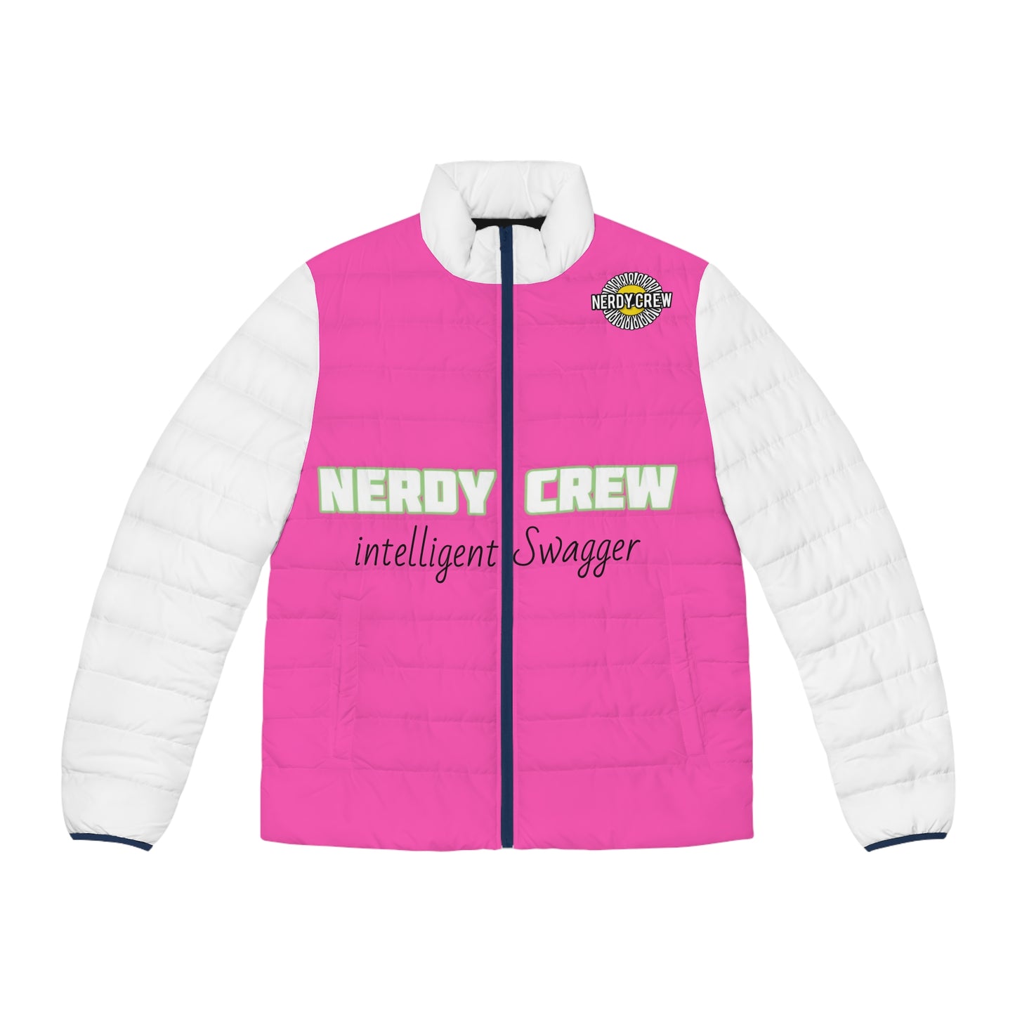 Pink Nerdy Men's Puffer Jacket (AOP)