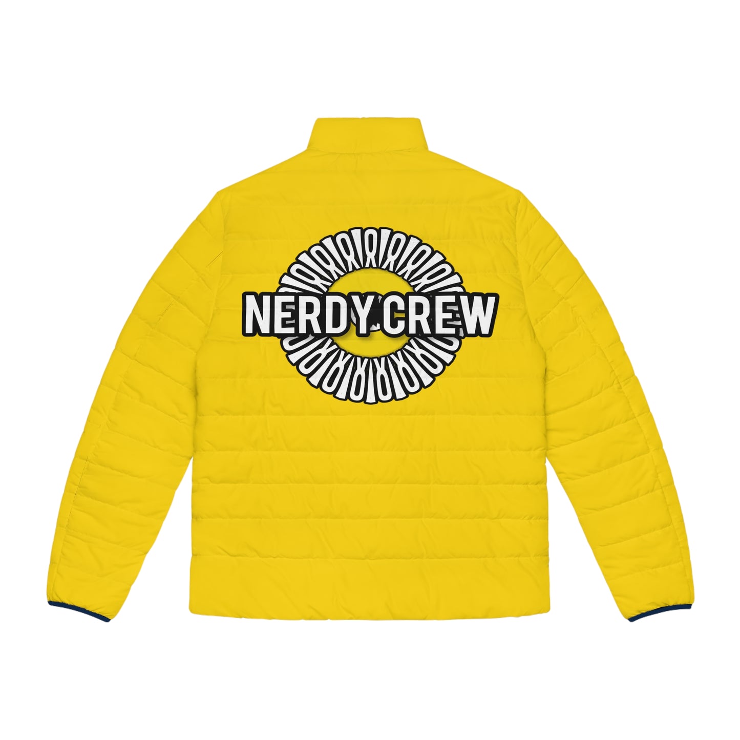 (“Nerdy Crew Supreme”) Mustard Men's Puffer Jacket (AOP)