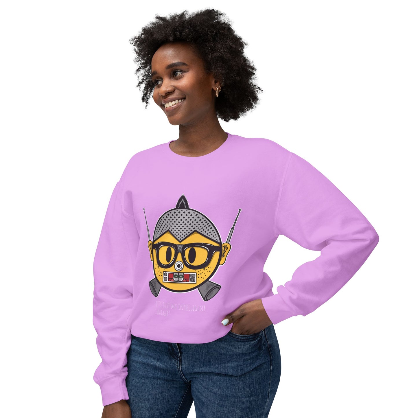 (“Mad Nerdtros”) # 1 Purple Unisex Lightweight Crewneck Sweatshirt