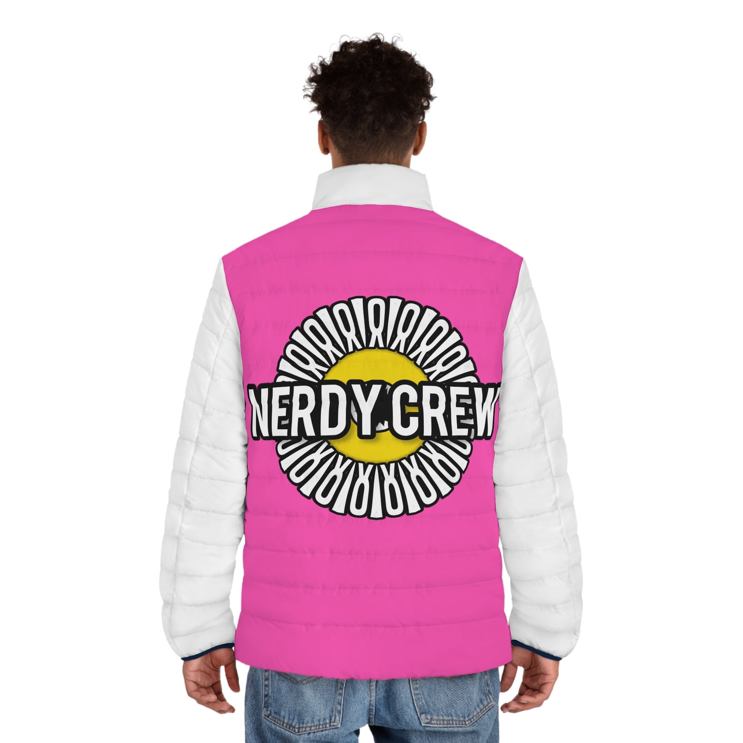 Pink Nerdy Men's Puffer Jacket (AOP)